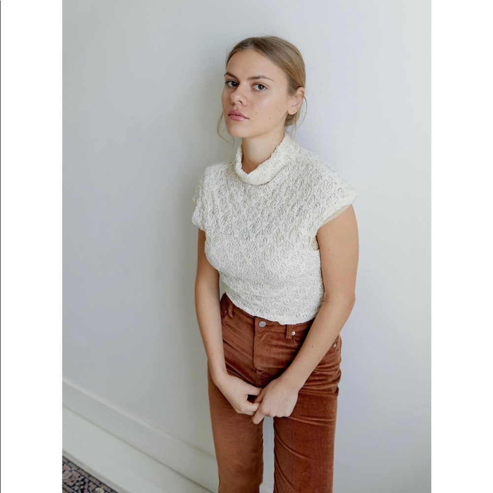 Blossom lace mock neck top